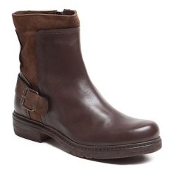 Buty zimowe damskie: Skórzane botki w kolorze brązowym