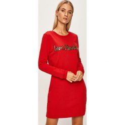 Love Moschino - Sukienka. Czarne sukienki damskie Love Moschino, na co dzień, m, z aplikacjami, z elastanu, casualowe, z okrągłym kołnierzem, z długim rękawem, długie, mini, proste. W wyprzedaży za 549,90 zł.