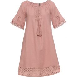 Sukienka lniana bonprix stary jasnoróżowy. Różowe sukienki damskie bonprix, na lato, bez wzorów, retro, bez kołnierzyka, bez rękawów. Za 149,99 zł.