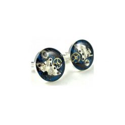 SPINKI - STEAM DREAM - NAVY. Niebieskie spinki do mankietów męskie marki Drobiny czasu, posrebrzane. Za 99,00 zł.