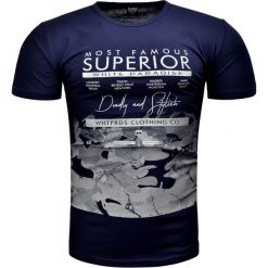Koszulka męska t-shirt z nadrukiem granatowy Recea. Niebieskie koszulki męskie Recea, xl, z nadrukiem, z bawełny, bez kołnierzyka, bez rękawów. Za 19,99 zł.