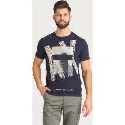 T-SHIRT Armani Exchange. Niebieskie t-shirty męskie Armani Exchange, s, z nadrukiem, z bawełny, z okrągłym kołnierzem. Za 181,30 zł.