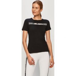 LaBellaMafia - T-shirt. Czarne topy damskie LABELLAMAFIA, s, z nadrukiem, z elastanu, casualowe, z okrągłym kołnierzem. Za 89,90 zł.