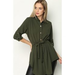 Ciemnozielona Koszula Affinity. Zielone koszule damskie Born2be, m, bez wzorów, bez kołnierzyka, bez rękawów. Za 84,99 zł.