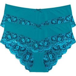 Figi "panty" (2 pary) bonprix turkusowo-ciemnoniebieski. Niebieskie figi bonprix, z bawełny. Za 49,98 zł.