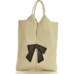 Torebka skórzana italian bag Angela MAZZINI - beżowa. Brązowe shopper bag damskie MAZZINI, ze skóry, z kokardką. Za 279,00 zł.
