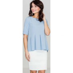 Elegancka Niebieska Bluzka z Kontrafałdami z Przodu. Niebieskie podkoszulki damskie Molly.pl, s, bez wzorów, z tkaniny, eleganckie, z okrągłym kołnierzem, z krótkim rękawem. Za 119,90 zł.