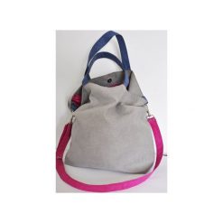 Torba hobo XXL - szary, fuksja, niebieski. Szare torebki klasyczne damskie Pracownia 166, w paski, z syntetyku, bez dodatków. Za 149,60 zł.