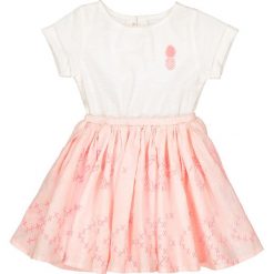Sukienka z dwóch rodzajów materiału, 1 mies. - 3 lata. Białe sukienki niemowlęce marki La Redoute Collections, z bawełny, z krótkim rękawem, krótkie, mini. Za 88,16 zł.
