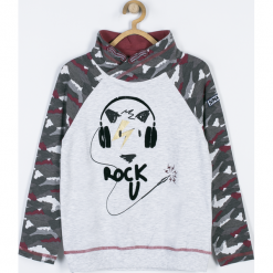 KOSZULKA. Szare t-shirty chłopięce ROCK U, z aplikacjami, z elastanu, z długim rękawem. Za 39,90 zł.