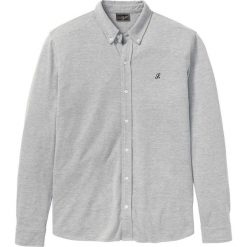 Shirt koszulowy z bawełny pique Slim Fit bonprix jasnoszary melanż. Szare koszulki męskie bonprix, m, bez wzorów, z bawełny, z koszulowym kołnierzykiem, bez rękawów. Za 59,99 zł.