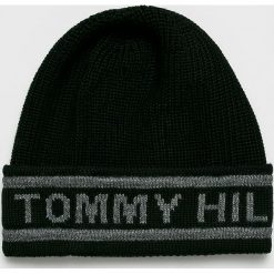 Tommy Hilfiger - Czapka. Czarne czapki męskie marki TOMMY HILFIGER, na zimę, z wełny. W wyprzedaży za 129,90 zł.