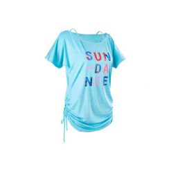 Koszulka taniec fitnessowy damska. Niebieskie t-shirty damskie DOMYOS, bez wzorów, z elastanu, bez kołnierzyka. Za 59,99 zł.
