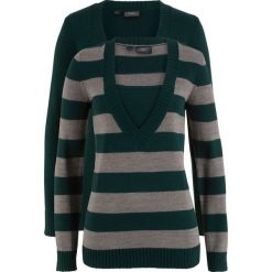 Sweter (2 szt. w opak.) bonprix niebieskozielony w paski + niebieskozielony. Niebieskie swetry oversize damskie bonprix. Za 89,98 zł.