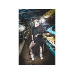 BLACK MESH DRESS. Czarne sukienki damskie marki Rest_factory, s, z aplikacjami, z meshu, sportowe, bez kołnierzyka, z długim rękawem, długie, sportowe. Za 129,90 zł.