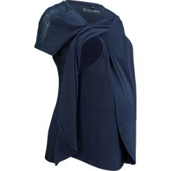 Shirt ciążowy i do karmienia z bawełny organicznej bonprix ciemnoniebieski. Niebieskie bluzki ciążowe bonprix, bez wzorów, z bawełny, bez kołnierzyka, bez rękawów. Za 74,99 zł.