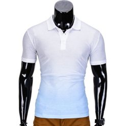 KOSZULKA MĘSKA POLO BEZ NADRUKU S834 - BIAŁA/BŁĘKITNA. Niebieskie koszulki polo męskie marki Ombre Clothing, s, z nadrukiem. Za 29,00 zł.