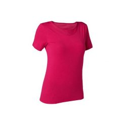 Koszulka krótki rękaw Gym & Pilates 520 z tiulem damska czerwona. Różowe koszulki damskie DOMYOS, xl, bez wzorów, z elastanu, bez kołnierzyka, z krótkim rękawem. Za 54,99 zł.