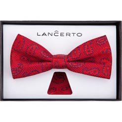 Mucha czerwona paisley. Czerwone muszki męskie marki LANCERTO, paisley, z dzianiny, eleganckie. Za 79,90 zł.