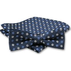Elegancka Mucha Męska - Alties - Granat we Wzór Kwiatowy MUALTS0135. Niebieskie muszki męskie Alties, na imprezę, w paski, eleganckie. Za 39,00 zł.