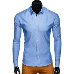 KOSZULA MĘSKA ELEGANCKA Z DŁUGIM RĘKAWEM K442 - NIEBIESKA. Niebieskie koszule męskie Ombre Clothing, s, bez wzorów, z bawełny, eleganckie, z klasycznym kołnierzykiem, z długim rękawem. Za 39,00 zł.