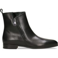 Botki ALBA. Czarne botki damskie Gino Rossi, ze skóry, eleganckie, bez obcasa, na płaskiej podeszwie, bez zapięcia. Za 349,90 zł.