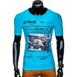 T-SHIRT MĘSKI Z NADRUKIEM S997 - TURKUSOWY. Niebieskie t-shirty męskie marki Ombre Clothing, s, z nadrukiem. Za 29,00 zł.