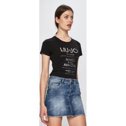 Liu Jo - Top. Czarne bluzki damskie marki Liu Jo, s, z nadrukiem, z elastanu, casualowe, z okrągłym kołnierzem, z krótkim rękawem. Za 219,90 zł.