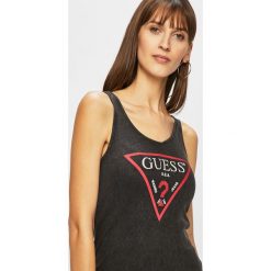 Guess Jeans - Top. Zielone bluzki damskie Guess Jeans, s, z nadrukiem, z bawełny, bez kołnierzyka. W wyprzedaży za 89,90 zł.