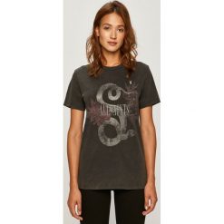 AllSaints - T-shirt. Czarne bluzki damskie AllSaints, s, z nadrukiem, z bawełny, casualowe, z okrągłym kołnierzem, z krótkim rękawem. Za 269,90 zł.