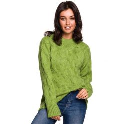Sweter ze splotem typu warkocz - zielony. Zielone swetry damskie BE, na zimę, s, bez wzorów, z poliesteru, bez rękawów, bez kaptura. Za 149,00 zł.