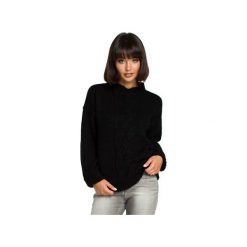 BK003 Damski sweter z warkoczem - czarny. Czarne swetry damskie BE, bez wzorów, bez rękawów, bez kaptura. Za 135,00 zł.