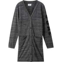 Długi shirt rozpinany bonprix czarno-szary melanż. Czarne bluzki dziewczęce marki bonprix, bez wzorów, długie, bez kaptura. Za 24,99 zł.