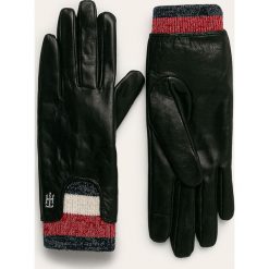 Tommy Hilfiger - Rękawiczki skórzane. Czarne rękawiczki damskie TOMMY HILFIGER, bez wzorów, z elastanu. W wyprzedaży za 269,90 zł.