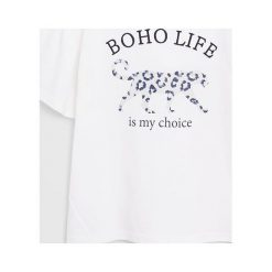 Mango Kids - T-shirt dziecięcy Boho 110-164 cm. Białe bluzki dziewczęce Mango Kids, z nadrukiem, z bawełny, z okrągłym kołnierzem, z krótkim rękawem, krótkie, bez kaptura. Za 49,90 zł.