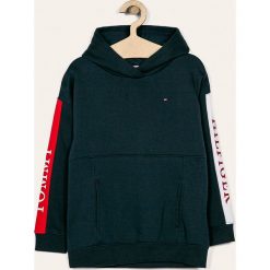 Tommy Hilfiger - Bluza dziecięca 128-176 cm. Niebieskie bluzy dziewczęce TOMMY HILFIGER, bez wzorów, z elastanu, bez rękawów, z kapturem. W wyprzedaży za 199,90 zł.