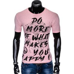 T-SHIRT MĘSKI Z NADRUKIEM S1002 - PUDROWY RÓŻ. Czerwone t-shirty męskie z nadrukiem Ombre Clothing, m. Za 29,00 zł.