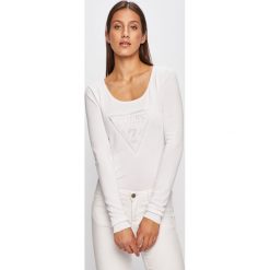 Guess Jeans - Sweter. Białe swetry damskie Guess Jeans, s, z aplikacjami, z wiskozy, bez rękawów, bez kaptura. W wyprzedaży za 139,90 zł.