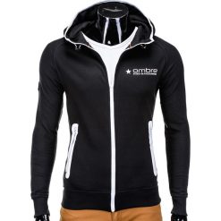 Bluzy męskie: BLUZA MĘSKA ROZPINANA Z KAPTUREM B558 – CZARNA