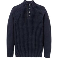 Sweter ze stójką z bawełny z recyklingu bonprix ciemnoniebieski. Niebieskie swetry męskie bonprix, s, bez wzorów, z bawełny, ze stójką, bez kaptura. Za 109,99 zł.