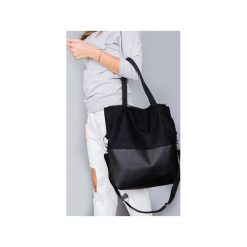 Torba simple duo. Czarne torebki klasyczne damskie drops, w paski, z bawełny, na ramię, bez dodatków. Za 165,00 zł.