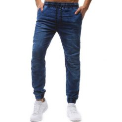 Spodnie męskie: Joggery męskie denim look niebieskie (ux1235)