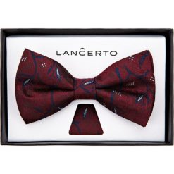 Mucha Bordowa Wzór Geometryczny. Czerwone muszki męskie LANCERTO, na studniówkę, bez wzorów, z dzianiny, eleganckie. W wyprzedaży za 49,90 zł.