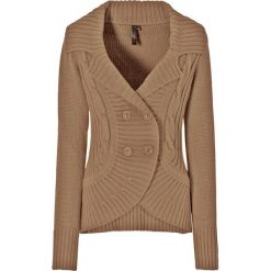 Sweter rozpinany bonprix wielbłądzia wełna. Pomarańczowe swetry damskie bonprix, bez wzorów, z wełny, bez rękawów, bez kaptura. Za 54,99 zł.