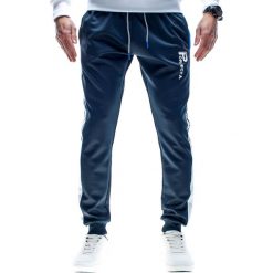 Spodnie męskie dresowe granatowe Recea. Spodnie męskie Recea, xl, bez wzorów, z bawełny, sportowe. Za 59,99 zł.