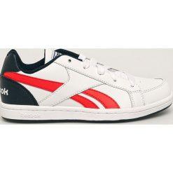 Reebok Classic - Buty dziecięce ROYAL PRIME. Białe trampki chłopięce Reebok Classic, bez wzorów, z gumy, sportowe, z okrągłym noskiem, na sznurówki. W wyprzedaży za 89,90 zł.