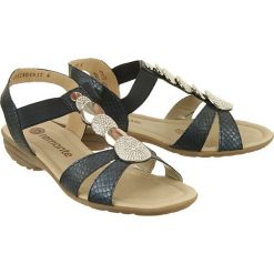 RIEKER REMONTE R3638-14 blue, sandały damskie. Niebieskie koturny damskie Rieker Remonte, bez wzorów, ze skóry, bez obcasa, na koturnie, bez zapięcia. Za 249,90 zł.