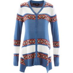 Sweter rozpinany bonprix niebieski dżins w paski. Niebieskie kardigany damskie marki bonprix. Za 44,99 zł.