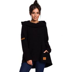 Bluza z szerokim kołnierzem i kapturem - czarna. Czarne bluzy damskie BE, s, bez wzorów, z bawełny, bez rękawów. Za 189,00 zł.