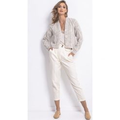 Sweter bomber zapinany beżowy - l/xl. Brązowe swetry damskie e-margeritka.pl, xl, bez wzorów, z wełny, eleganckie, z długim rękawem, długie, bez kaptura. Za 154,99 zł.